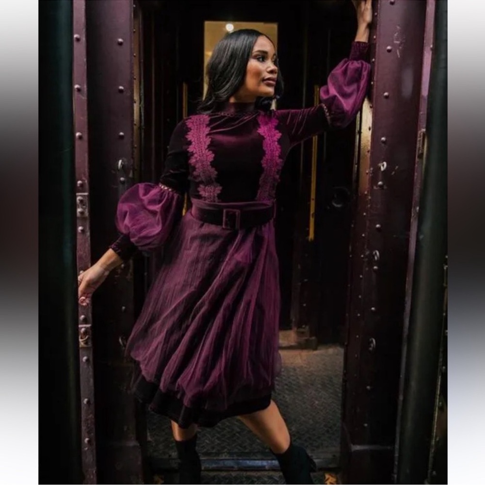 JessaKae Burgundy Velvet Dress - Picture 2 of 2